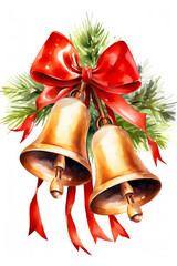 A pair of bells adorned with a vibrant red bow. Perfect for festive decorations or adding a touch of elegance to any occasion
