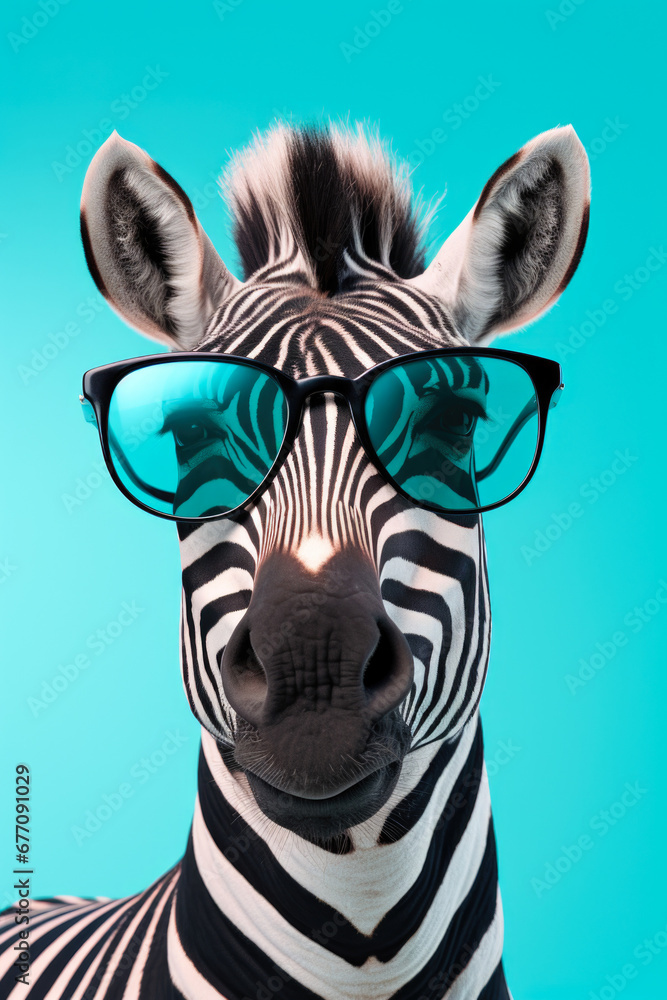 Aufkleber a close-up shot of a zebra wearing stylish sunglasses. this picture can be used to add a fun and tre