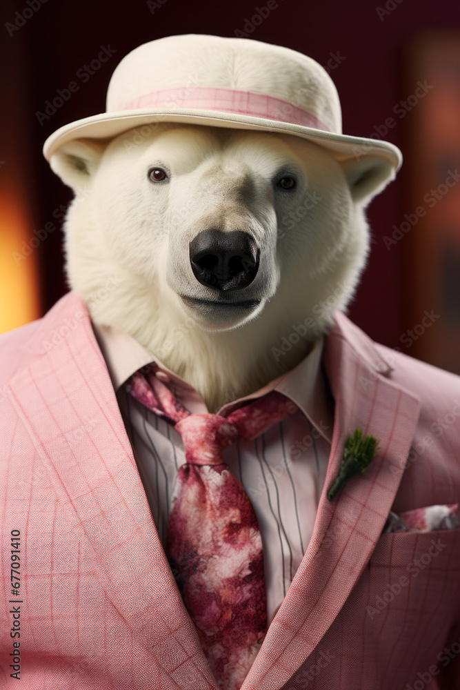 Aufkleber a polar bear dressed in a suit and tie. this image can be used to depict a unique and unexpected con