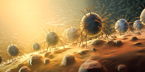 Bacteriophages infecting E. coli bacterium illustration