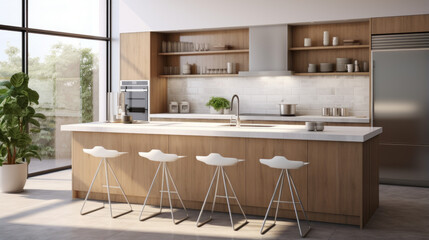 Fototapeta premium A modern kitchen features sleek and stainless