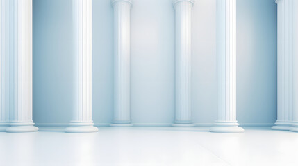 Beautiful airy widescreen minimalistic white and light blue architectural background banner with tilted columns.