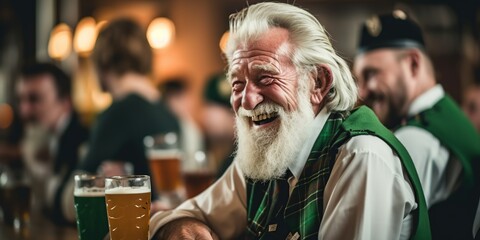 St. Patrick's Day, celebrating groups of people at the bar wearing clothes with green shades. - Powered by Adobe