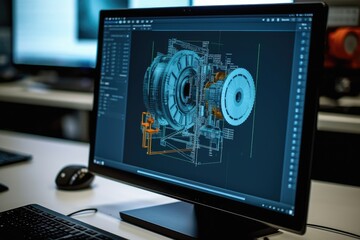 a mechanical engineering design software on a computer screen - obrazy, fototapety, plakaty