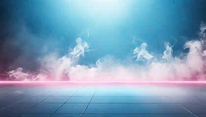 Tranquility Unveiled: Soft Blue Background with Subdued Pink Lighting and Smoke