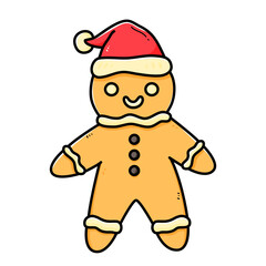 Cute gingerbread man character in cartoon style. Vector isolated on white illustration.