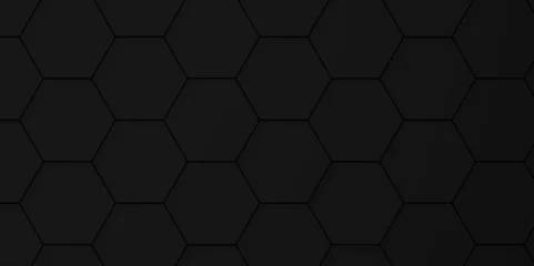 Fotobehang Seamless Background of abstract black 3d hexagon background design a dark honeycomb grid pattern. Abstract octagons dark 3d background. Black geometric background for design.  © MdLothfor