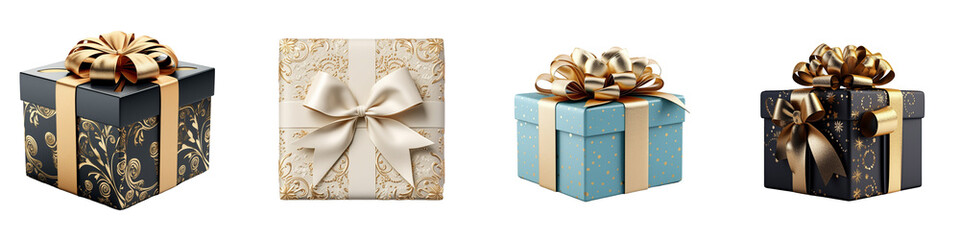 A set of Striking Gift Box, the Epitome of Christmas and New Year Glamour, Illuminating with a Touch of Luxury and Celebratory Spirit isolated on a transparent Background