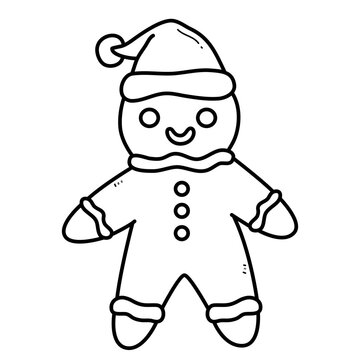 Gingerbread man coloring book for kids. Coloring page. Monochrome black and white illustration. Vector children's illustration.