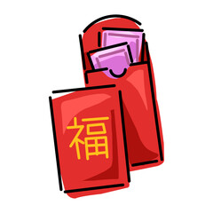 drawing red envelopes cartoon. Folded and unfolded envelope with money isolated on a white background. vector