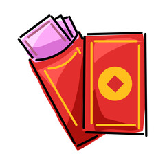 drawing red envelopes cartoon. Folded and unfolded envelope with money isolated on a white background. vector