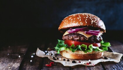 Flavorful Ensemble: Close-Up of a Mouthwatering Homemade Beef Burger