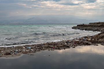 Garbage lines the shoreline of Israel's Dead Sea