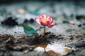 lotus flower emerging from mud concept of personal transformation  - obrazy, fototapety, plakaty