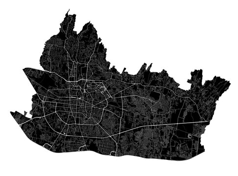 Bandung map. Detailed black map of Bandung city poster with roads. Cityscape urban vector. Black land with white roads and avenues.