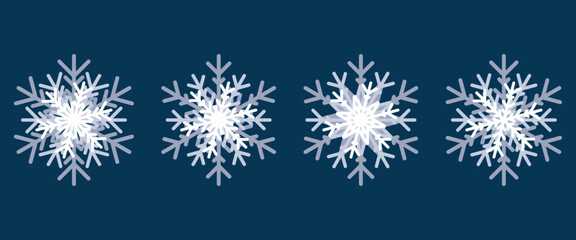Paper cut snow flake icon vector illustration. Set of a 3d snowflake on isolated background. Christmas sign concept. - obrazy, fototapety, plakaty