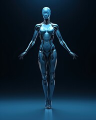 Fototapeta na wymiar Humanoid Femail Ballet Dancer. Android Female Dance Poses. Cyborg Gymnast Action Shots.