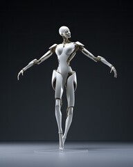 Fototapeta na wymiar Humanoid Femail Ballet Dancer. Android Female Dance Poses. Cyborg Gymnast Action Shots.