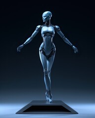 Fototapeta na wymiar Humanoid Femail Ballet Dancer. Android Female Dance Poses. Cyborg Gymnast Action Shots.