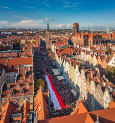Aerial view of Main town in Gdansk during independence day celebrations in Poland at November 11.