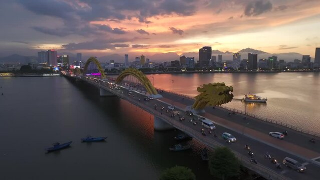 Dragon Bridge in Da Nang, Vietnam at sunset