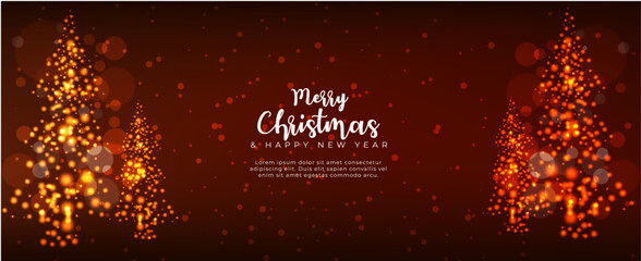 Marry christmas background tree with lights up. light up fir or pine, Happy New Year and Merry Christmas banner, vector design illustration