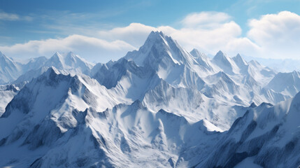 a mountain range with snow-capped peaks - obrazy, fototapety, plakaty