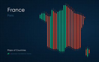France map is shown in a chart with bars and lines. Japanese candlestick chart Series	