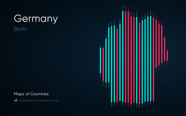 Germany map is shown in a chart with bars and lines. Japanese candlestick chart Series	