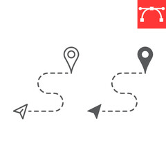 Gps tracking line and glyph icon, navigation and destination, route tracking vector icon, vector graphics, editable stroke outline sign, eps 10.