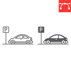 Car parking line and glyph icon, navigation and transportation, parking vector icon, vector graphics, editable stroke outline sign, eps 10.