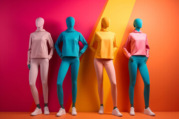 Colorful exercise clothing set on sport clothes mannequin Created with Generative AI technology. - obrazy, fototapety, plakaty