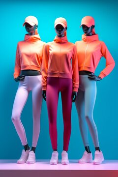 Colorful exercise clothing set on sport clothes mannequin Created with Generative AI technology.