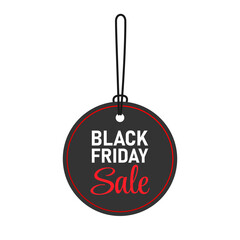Black Friday sale black tag, round banner, advertising, vector illustration isolated on white background.