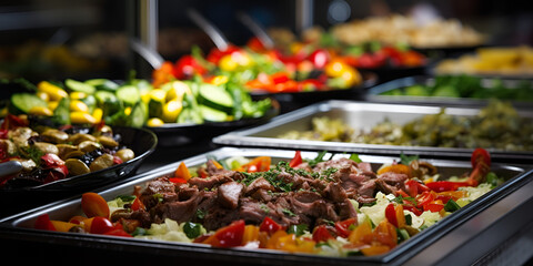 Buffet food in a luxury hotel Catering kitchen concept