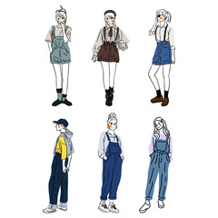 Casual girl in trendy jumpsuit denim