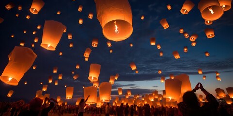 Flying Chinese lanterns, also known as sky lanterns are traditional symbols of celebration and good luck in many Asian cultures. 