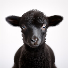 Cute black sheep isolated on light background.