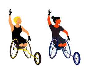 Des para-athlètes handicapés homme et femme en train de saluer  - Handbike (Vélo à main)
