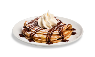 crêpes pâte à tartiner chocolat noisette et chantilly dans une assiette - isolé sur fond transparent