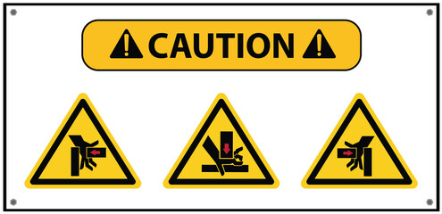 Sign warning of hands being pressed against from machines.