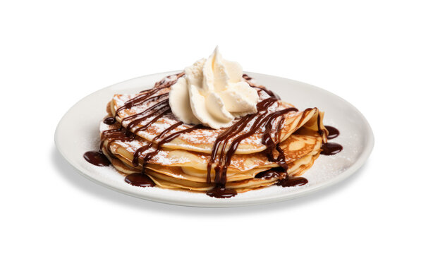 cr&ecirc;pes p&acirc;te &agrave; tartiner chocolat noisette et chantilly dans une assiette - isol&eacute; sur fond transparent