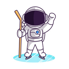 Little Cute Astronaut Kids Playing Ice Hockey. Cartoon Logo Illustration Design. Isolated Premium Vector File, background is easy to edit. Can use for Icon, Logo, banner, flyer or any design project