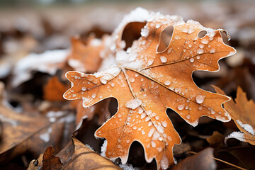 Autumn leaves in the snow, 
Autumn leaves covered with snow