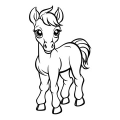 Cute cartoon horse line art vector for coloring page