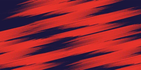 Zelfklevend Fotobehang Halftone dots red and blue color pattern gradient grunge texture background. Dot pop art comic sport style vector illustration. grunge vector dots © Khanaya