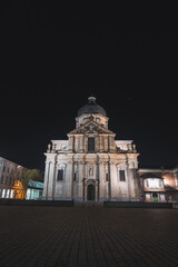 Onze Lieve Vrouwekerk church on Sint Pietersplein of Ghent during the night. Belgium's most famous...