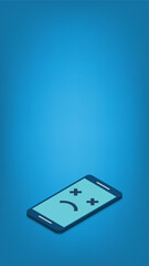 Fototapeta premium Broken smartphone with sad smile. Broken phone service, recovery and repair concept