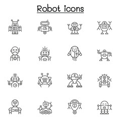 Robot icon set in thin line style,Editable stroke