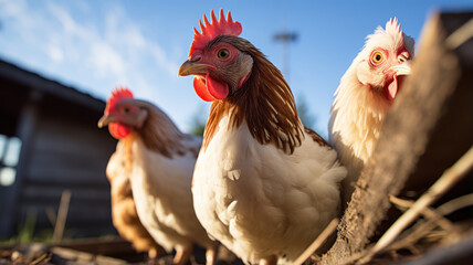 Fototapeta premium Close-Up Chickens on Barn Rafters